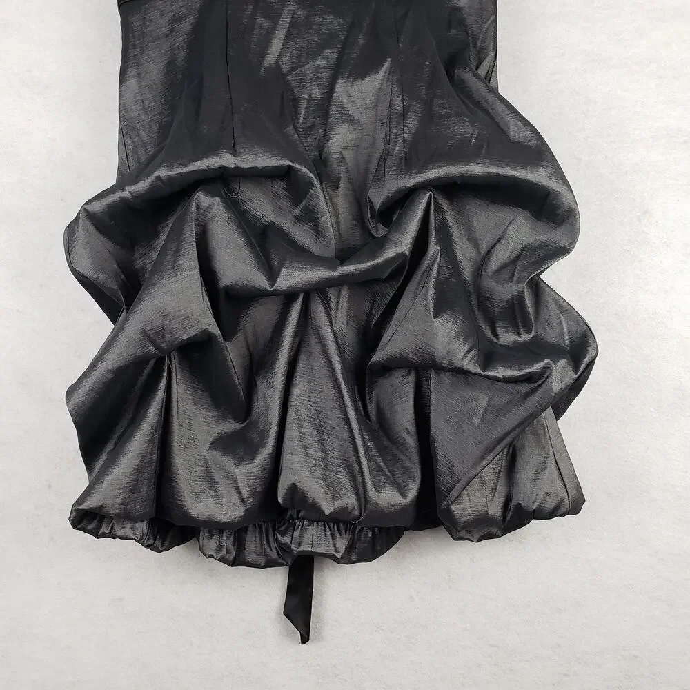 Alyn Paige Size 11/12 Strapless‎ Draped Bubble Dress Gray Satin Formal Rosette - Picture 3 of 7